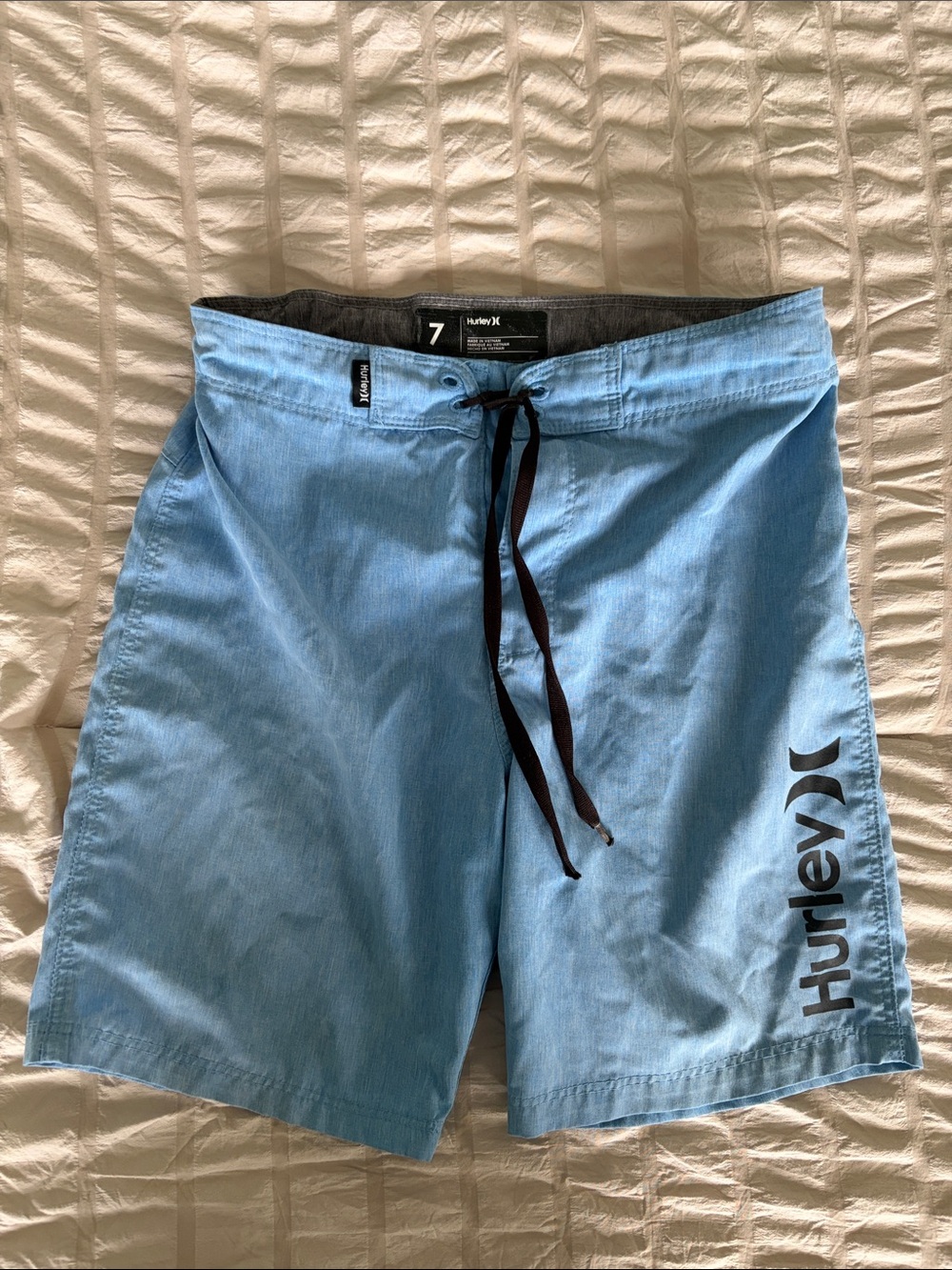 Hurley Light Blue Boy’s Swim Board Shorts with Black Drawstring